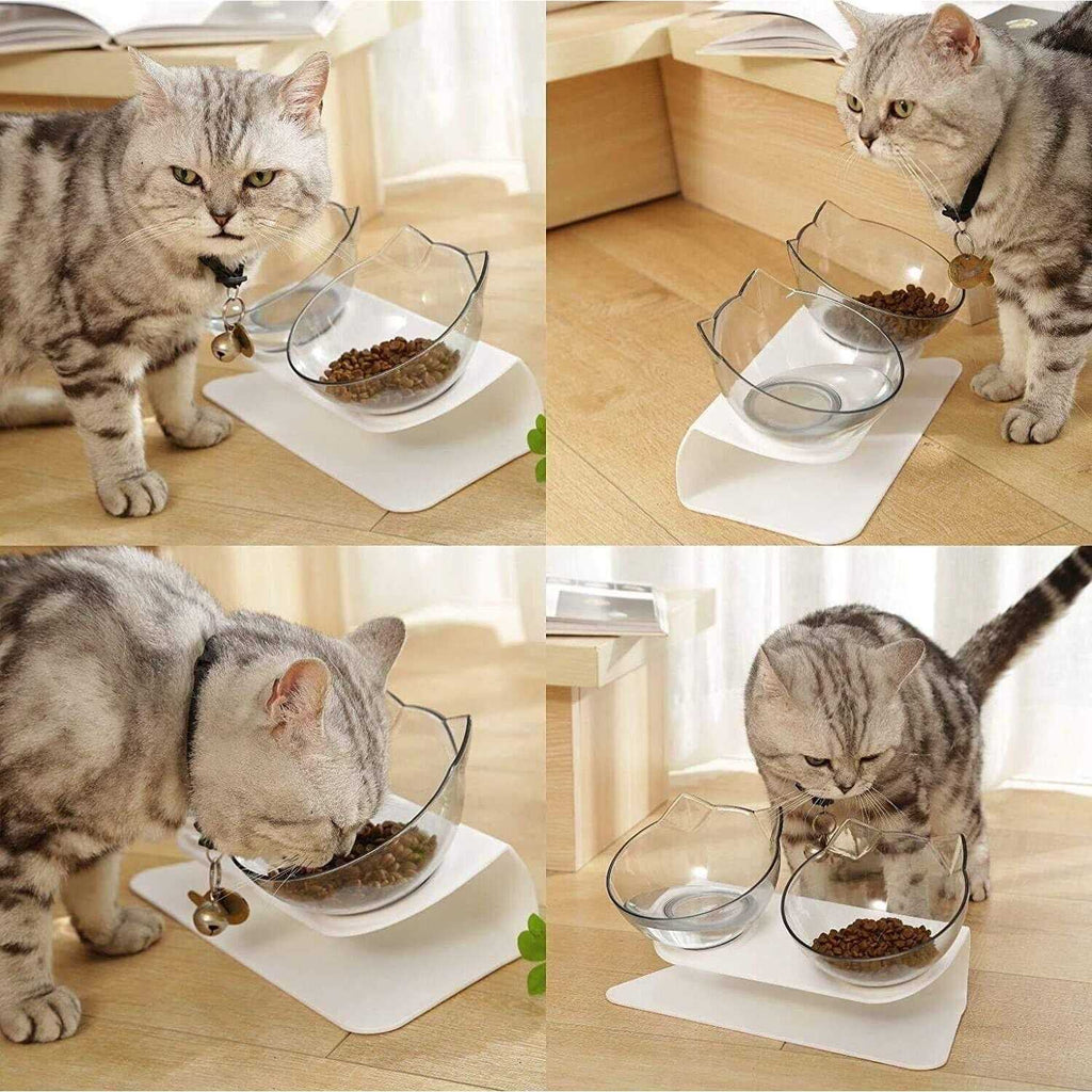 Raised Cat Bowl with Stand 15 Tilted Cat Bowls Elevated Cat Bowl Double Cat Bowls Plastic Transparent Cat Feeding Bowl Q752423