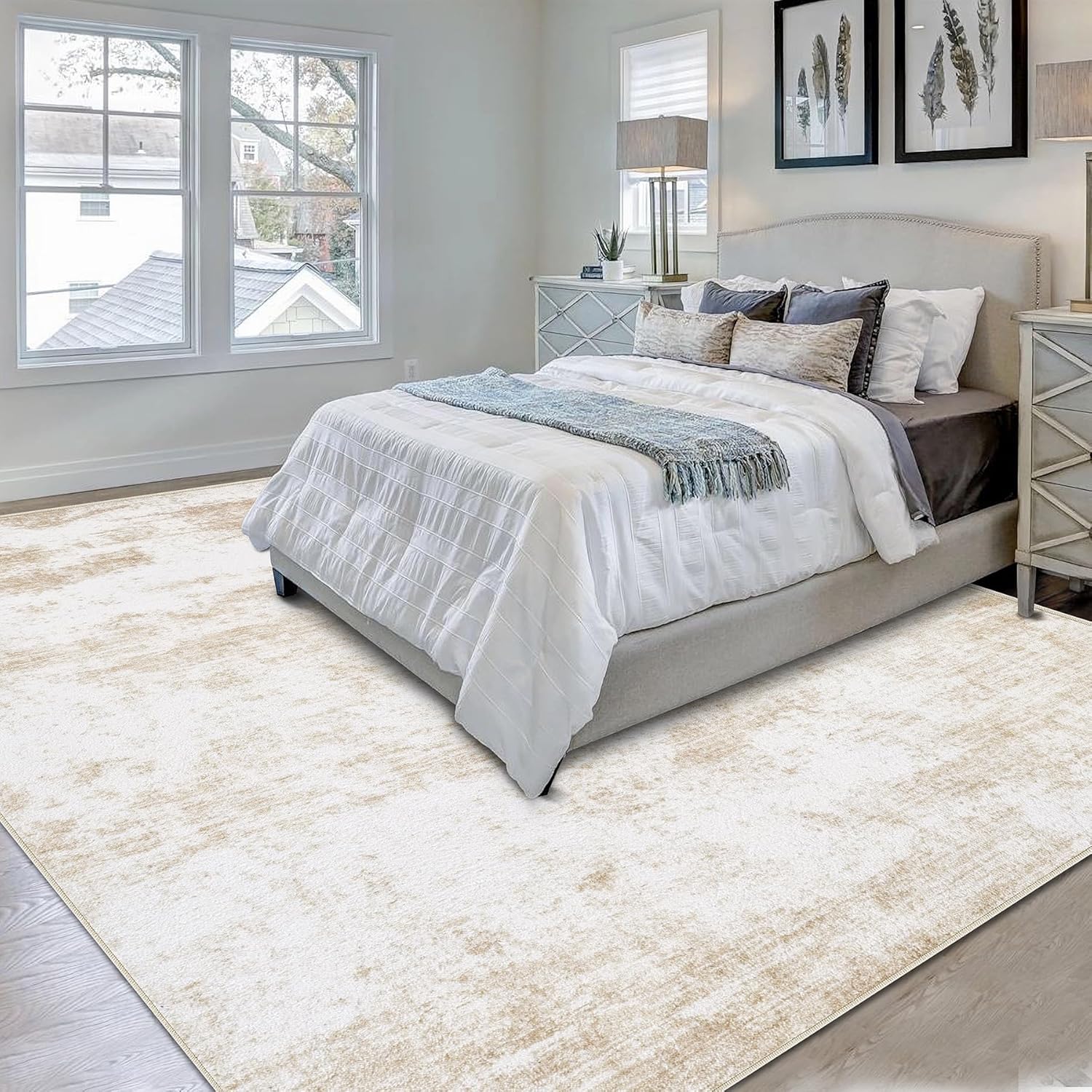 Beige 8x10 Washable Area Rug C111473