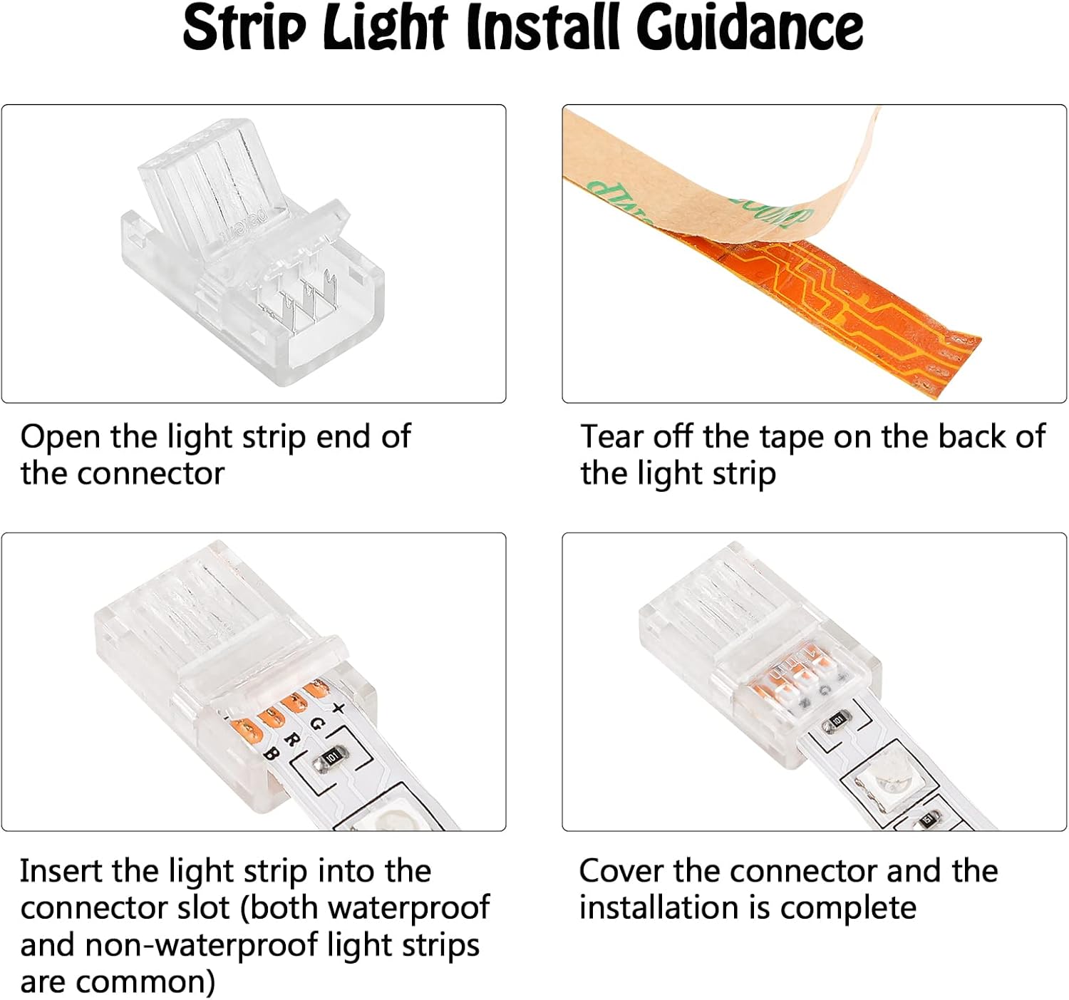 10 Pack 4 Pin LED Connector for 10mm RGB 5050 LED Strip Lights with 16.4ft Extension Cable C967