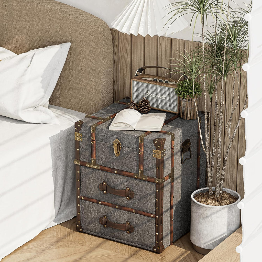 Grey Linen Storage Chest with Hinged Top J62841