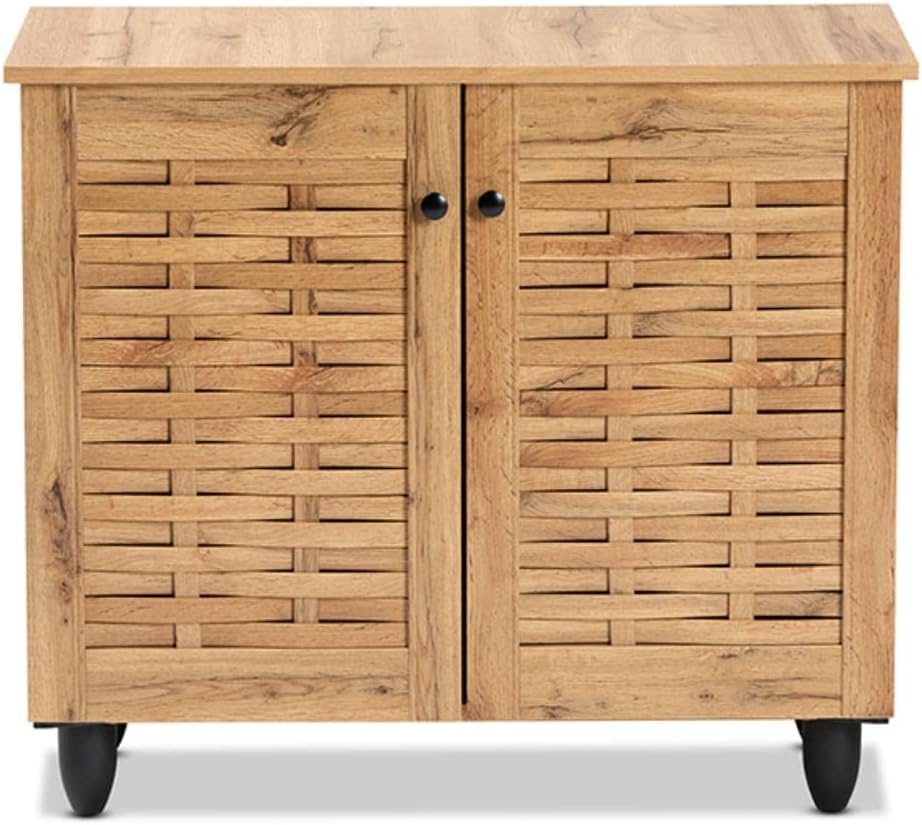 Oak Brown Finished Wood 2-Door Shoe Cabinet Z149