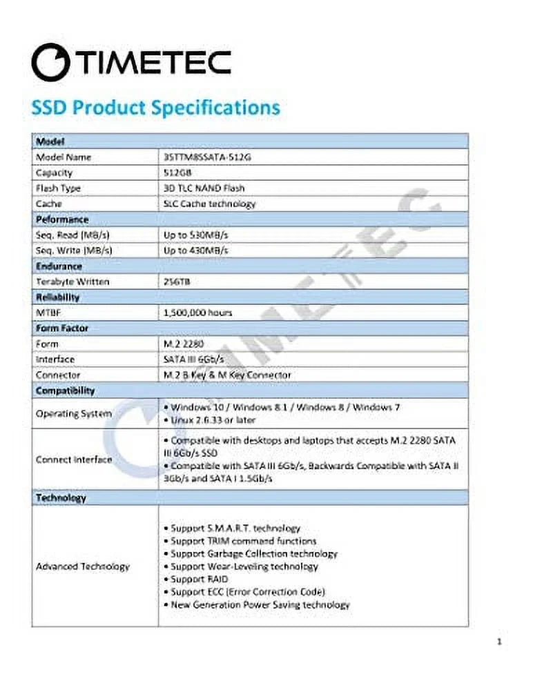 512GB SATA III M.2 2280 Internal Solid State Drive V8589
