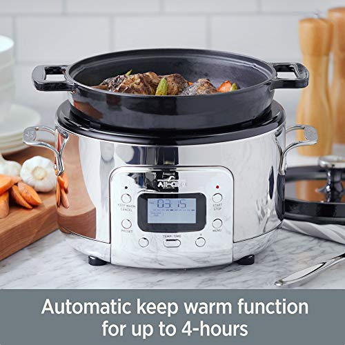 5 Quart 7-in-1 Electric Slow Cooker with Stainless Steel and Cast Iron C1123