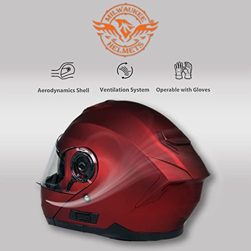 Red Advanced Motorcycle Modular Helmet with Drop Down Visor - Large E580624