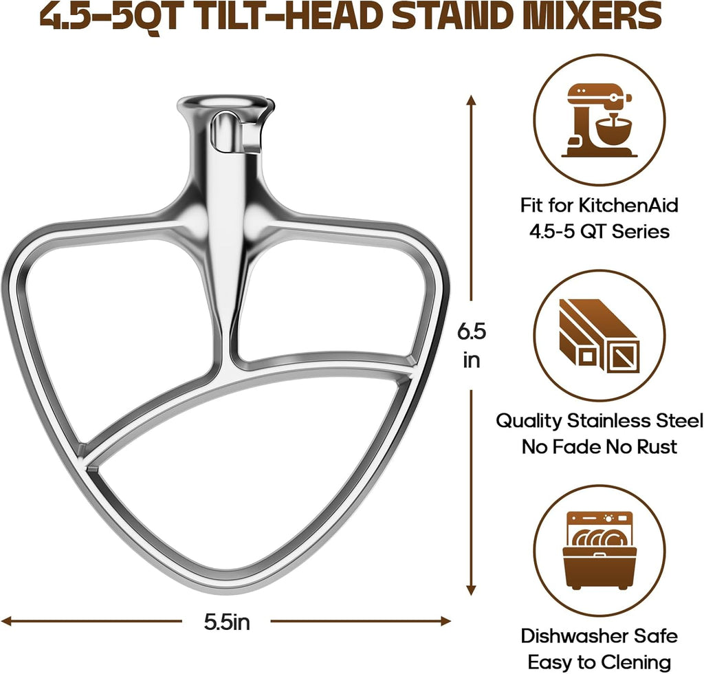 Stainless Steel Beaters for Kitchenaid Stand Mixer, 4.5-5Qt Tilt-Head Paddle Attachment I699880