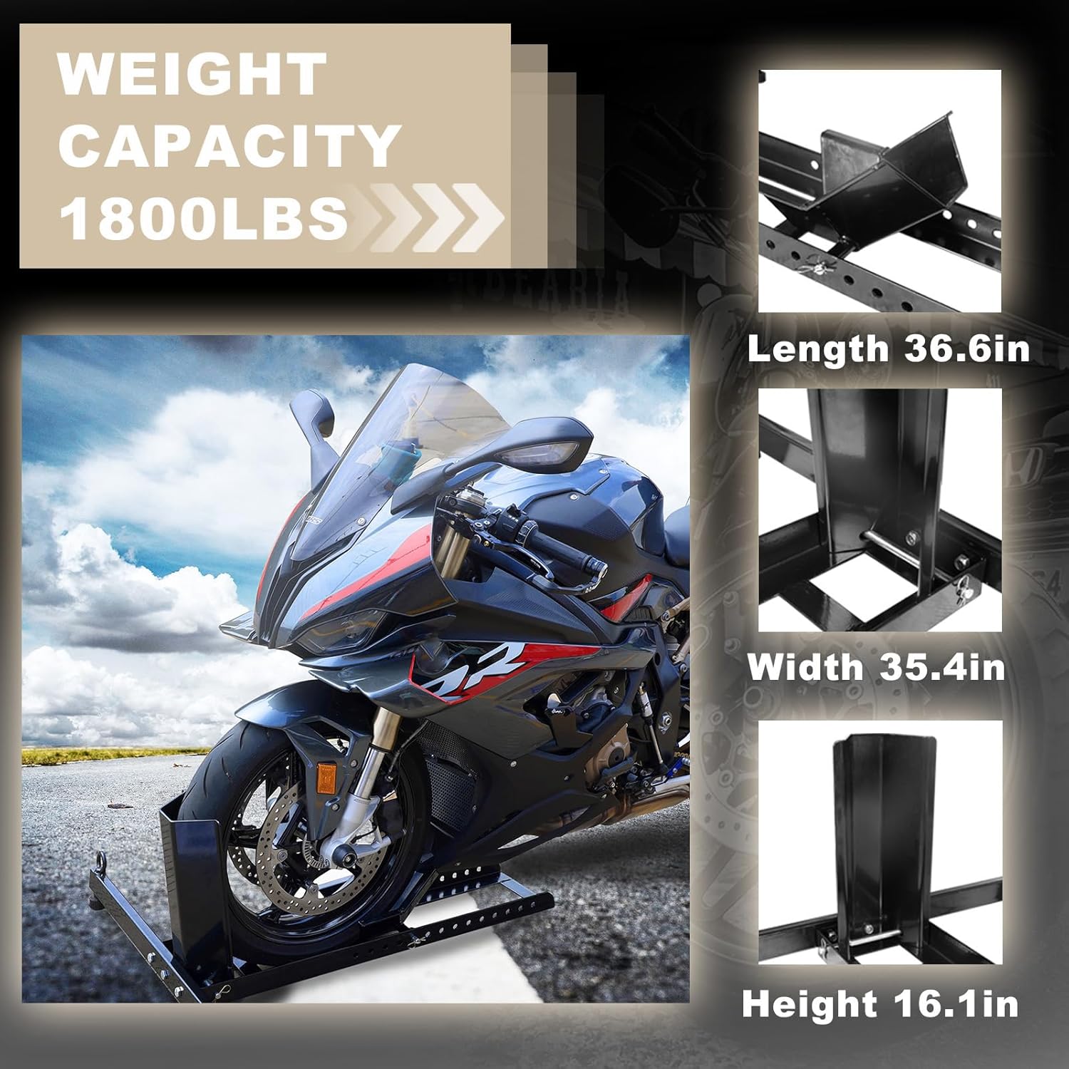 Adjustable Heavy-Duty Steel Motorcycle Wheel Chock for 16"-25" Motorcycles V232967
