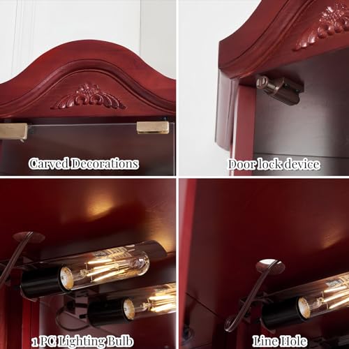 Cherry Glass Corner Curio Cabinet with 4 Adjustable Glass Shelves G400