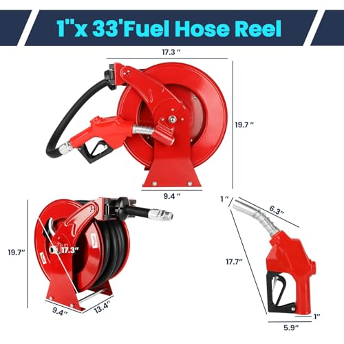 1" x 33' Retractable Diesel Hose Reel with Steel Construction M3633