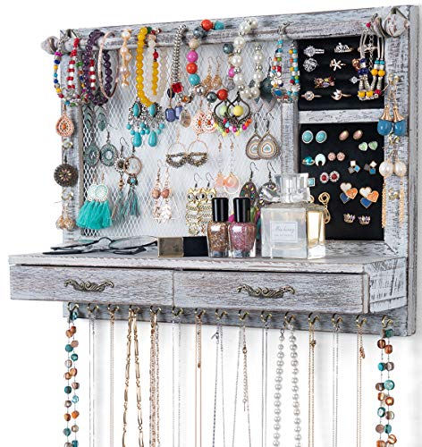 Jewelry Wall Organizer Wall Mounted with Drawers (brown) U7359