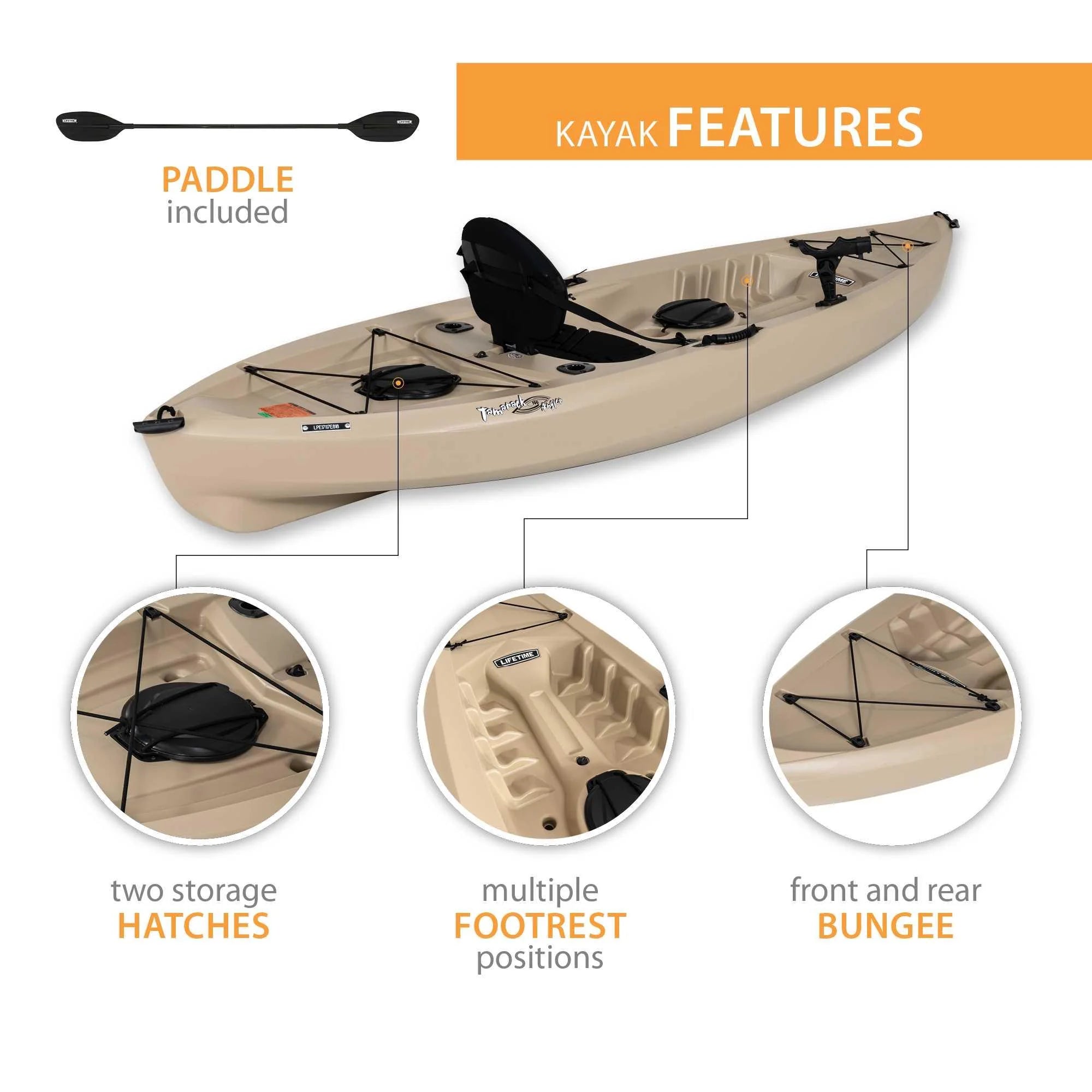 2 Pack Fishing Kayak with Paddles, Tan K5999