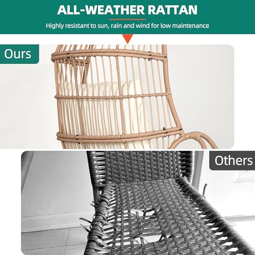 Beige Outdoor Wicker Egg Chair with Cushion V40299