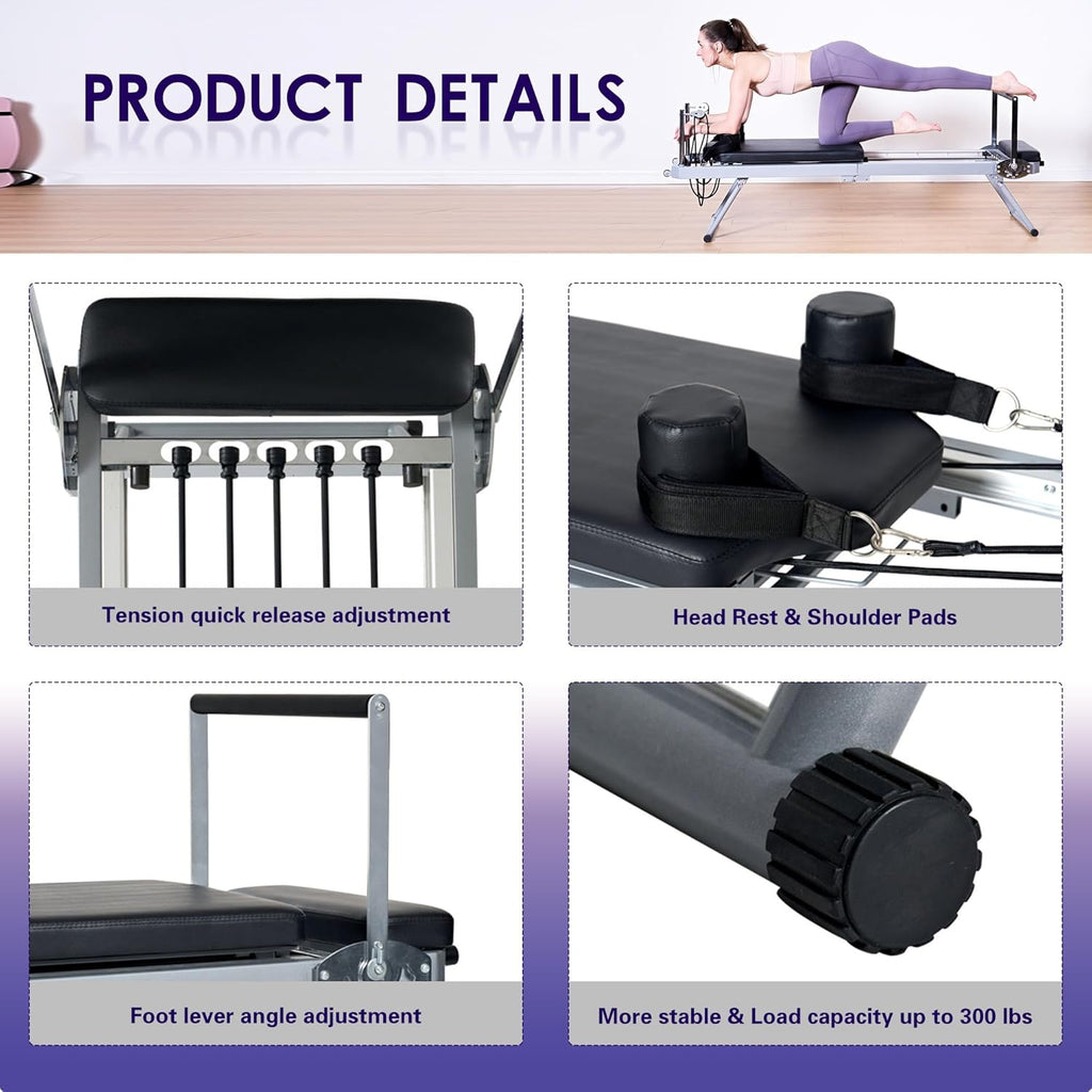 Black Foldable Pilates Reformer Machine T90490