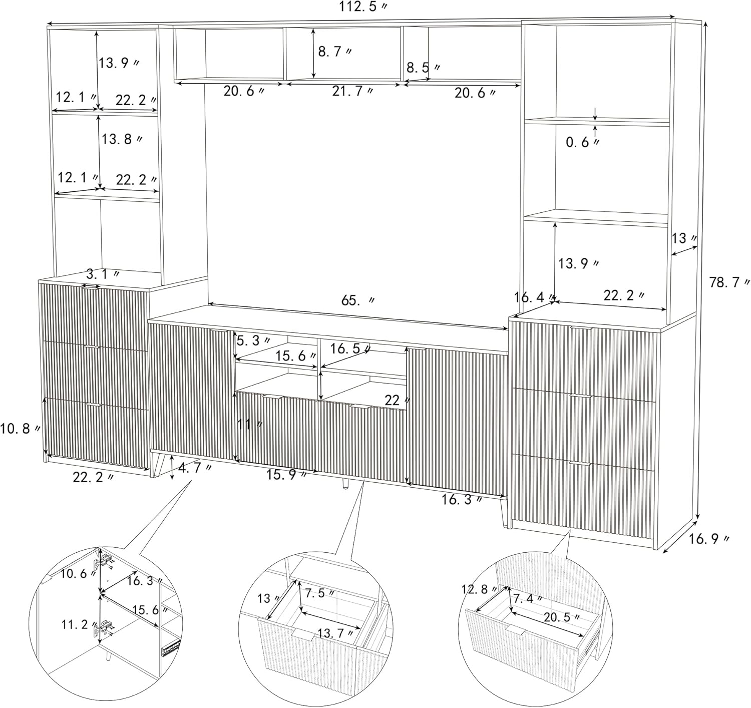 Black 4-Piece TV Stand with 13 Shelves, 8 Drawers and 2 Cabinets P58347