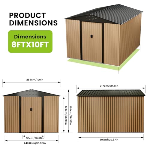 Brown 10FT x 8FT Metal Garden Shed V327955
