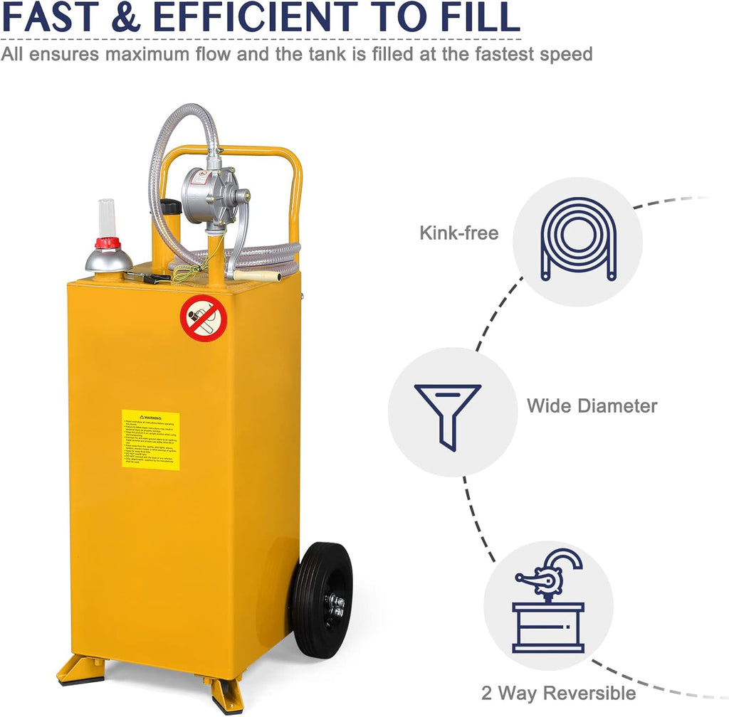 30 Gallon Portable Gas Caddy Fuel Storage Tank with Hand Pump and Wheels P1855