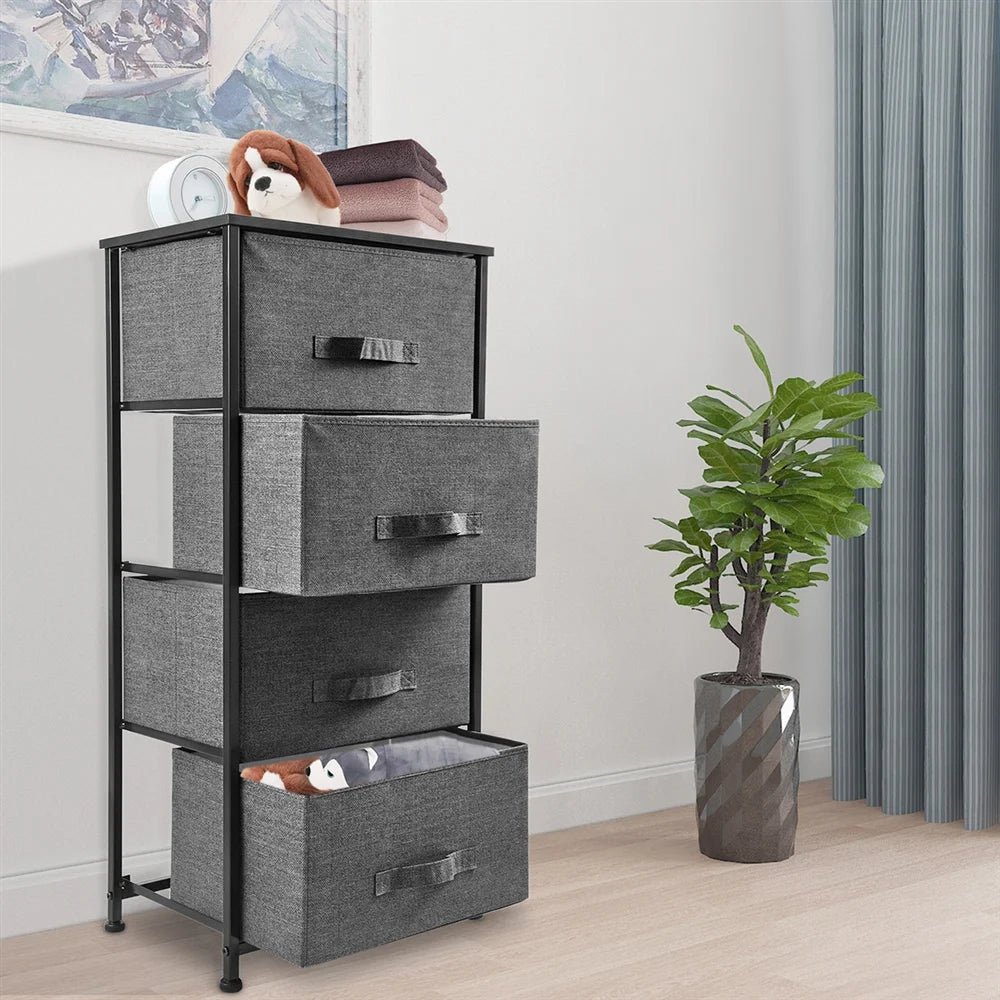 Dark Grey 4 Drawer Fabric Dresser with Steel Frame U395