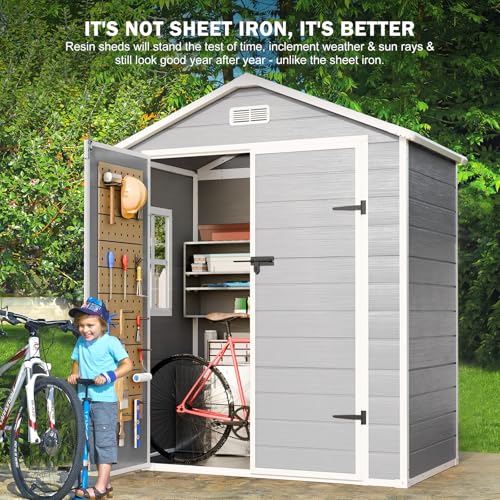 8x6x7 FT Resin Outdoor Storage Shed with Floor, Dove Grey Y6658
