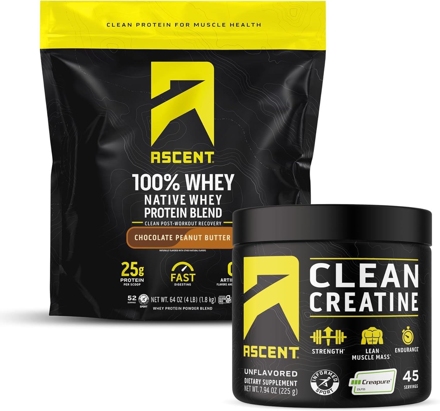 100% Whey Protein Powder, Chocolate Peanut Butter 4 lb & Creatine Monohydrate Powder, Unflavored 45 Servings I343352