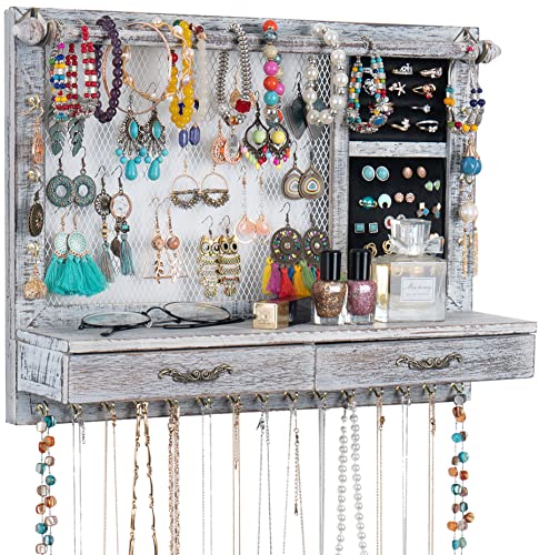 Jewelry Wall Organizer Wall Mounted with Drawers (brown) U7359