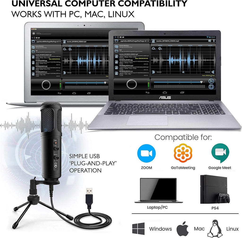 Blue LED Adjustable Gain Condenser Microphone with Tripod Stand Pack of 2 G406