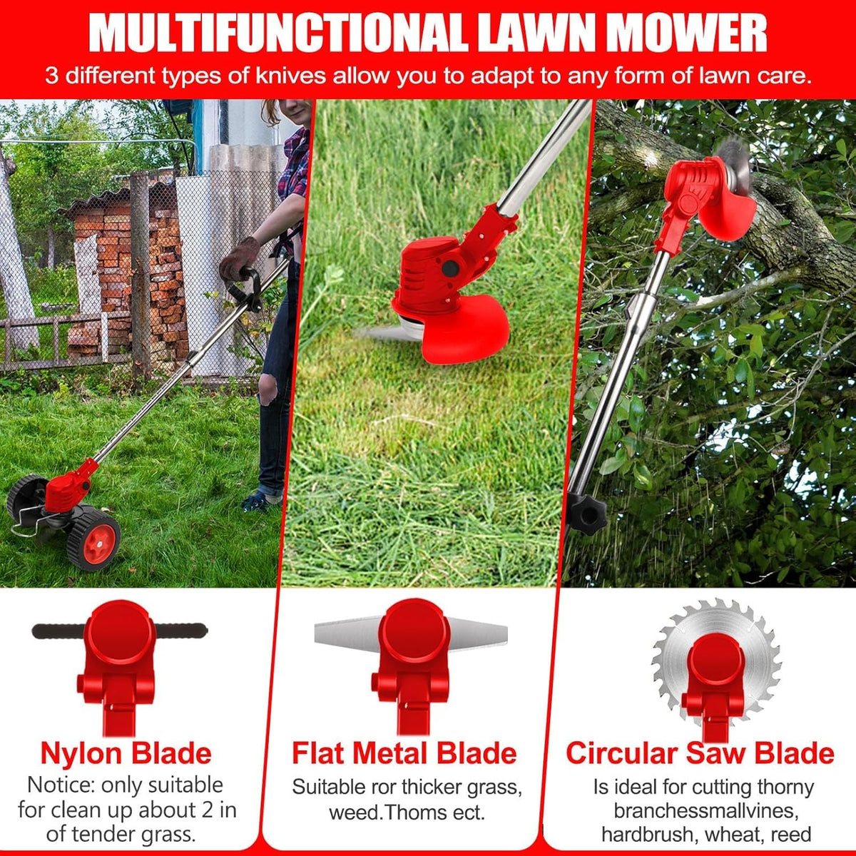 3-in-1 Cordless Battery Powered String Trimmer with 2Pcs 4.0 Ah Battery A30194