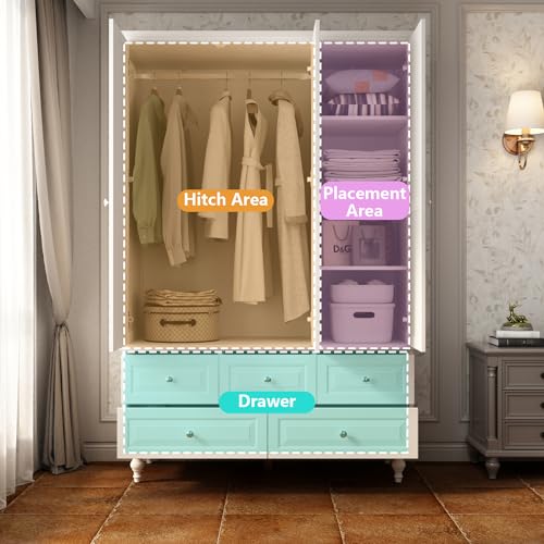 White 3 Door Wardrobe with Mirror and 5 Drawers R526953