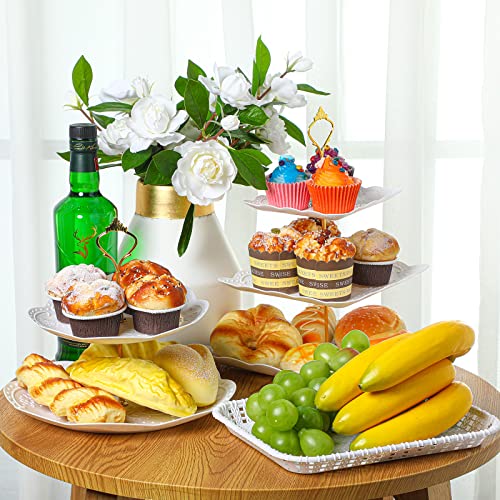 14 Pieces Tiered Cupcake Stand Set Gold 2-Tier 3-Tier Serving Stand Tower Tray with Round Rectangle Food Serving Trays X264