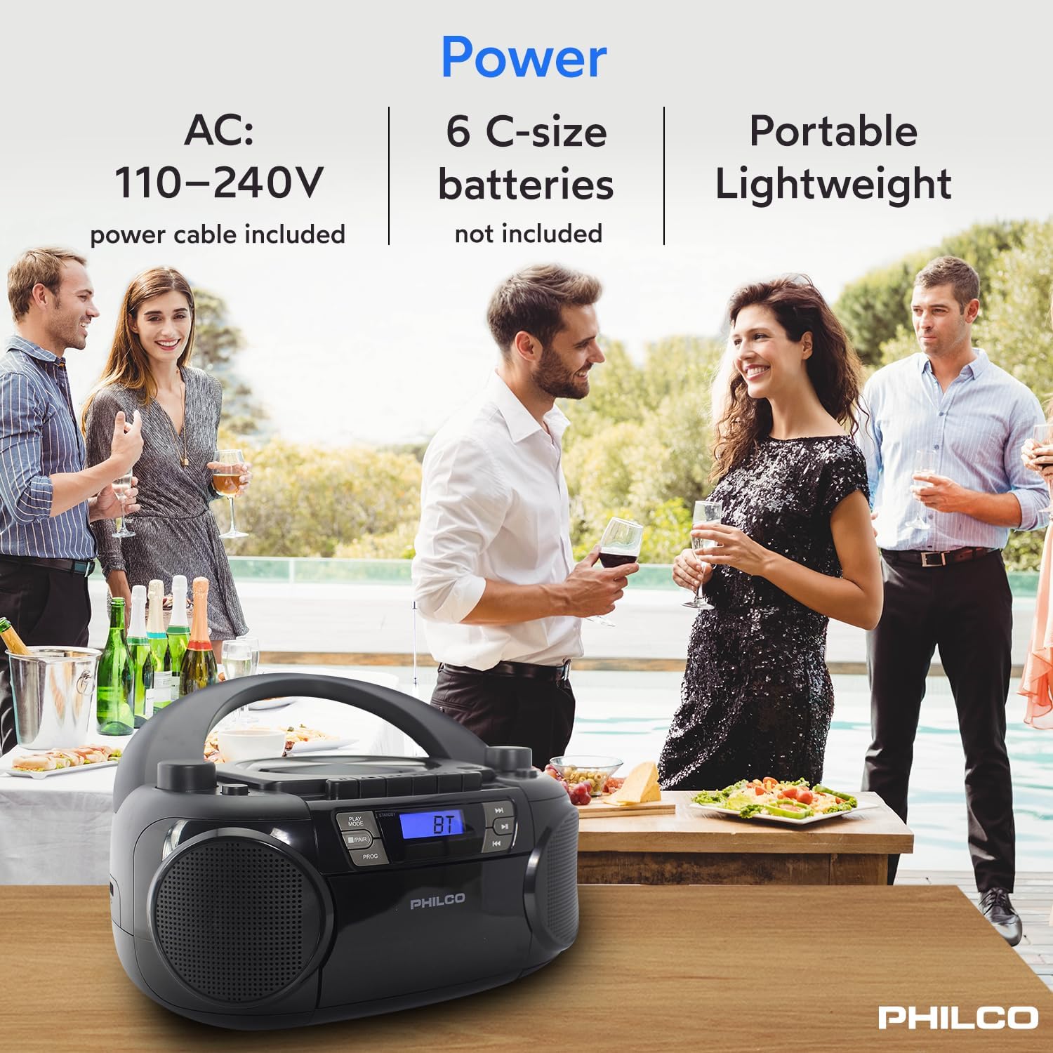 Bluetooth CD Boombox with Cassette, MP3 CD USB Playback, 12 watts J8293