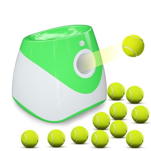 Automatic Dog Ball Thrower Launcher with 12 PCS Tennis Balls, Green K4216