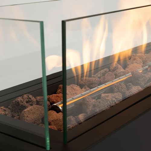 28" Tabletop Propane Gas Fire Pit with Glass Wind Guard & Lava Rock V27873