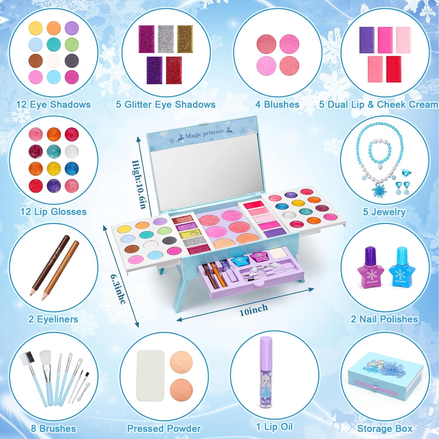 60pcs Princess Makeup Vanity Kit with Pretend Play Cosmetics O28081