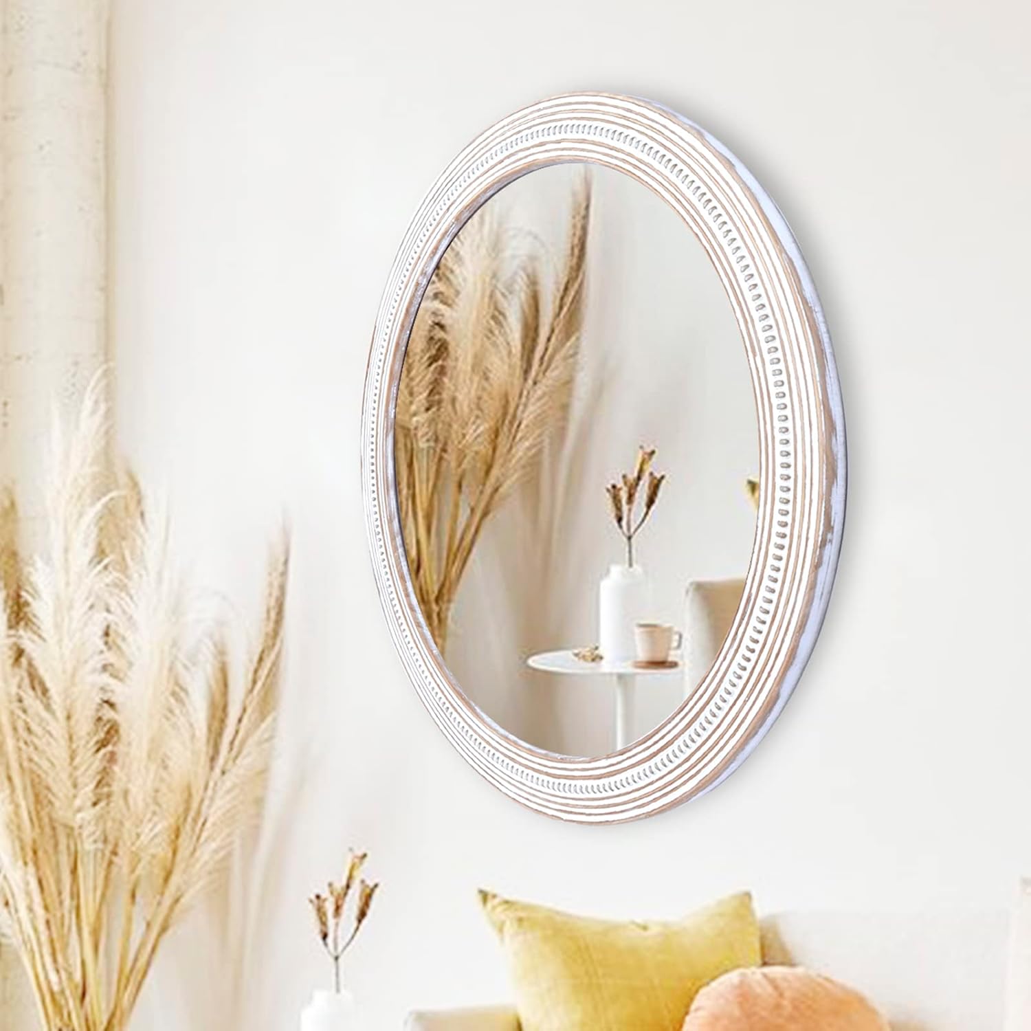 32" Round Wooden Decorative Mirror O3896