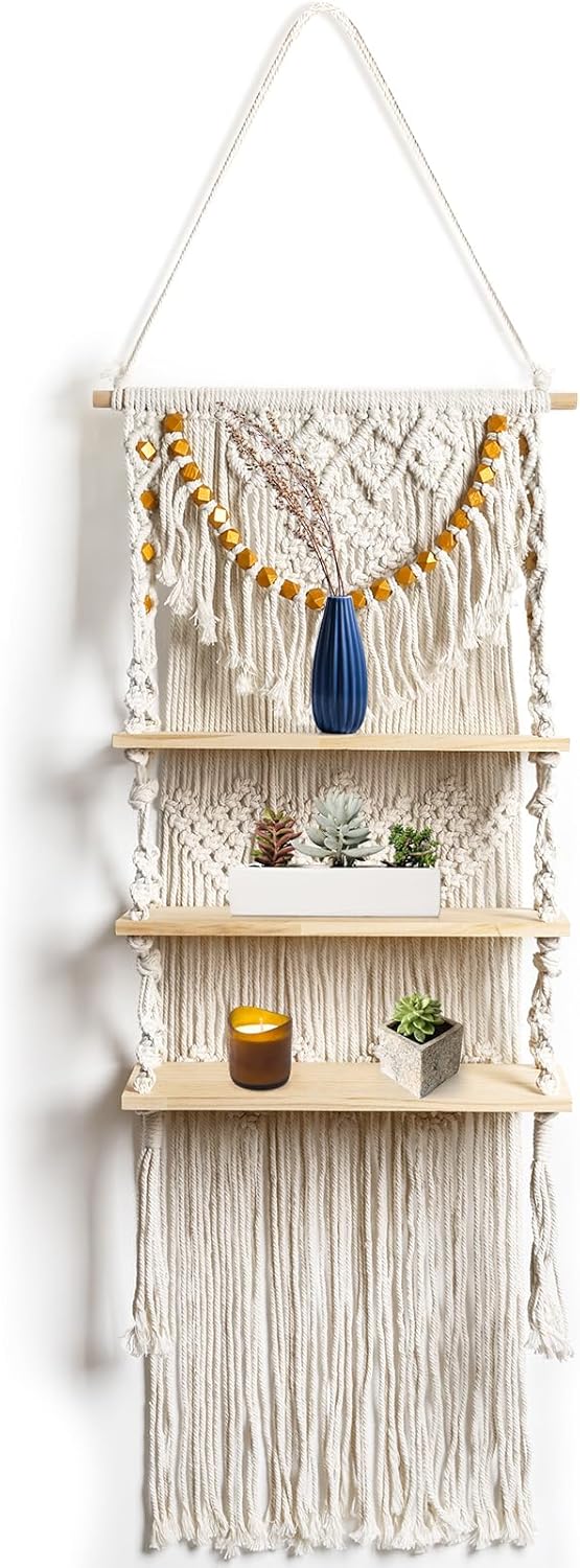 3 Tier Macrame Wall Hanging Shelf C145