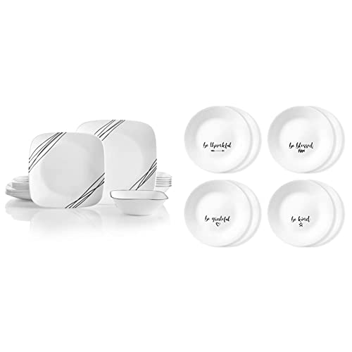 18-Piece Service for 6 Dinnerware Set, White Triple Layer Glass F852466