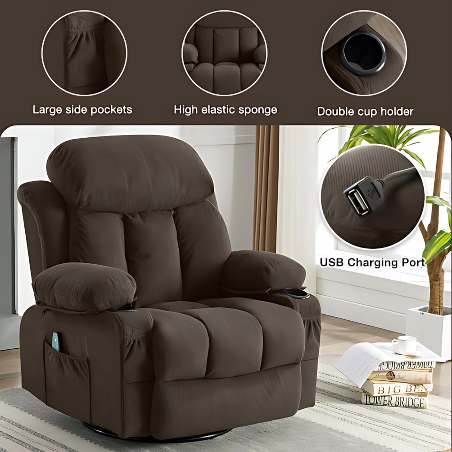 Brown Swivel Massage Recliner Sofa I206