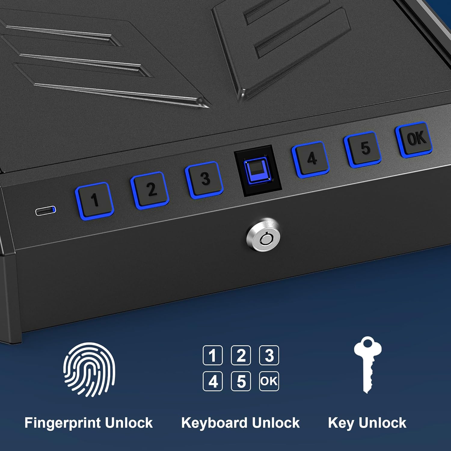 All Metal Quick-Access Pistol Safe with Fingerprint Lock and Key Pad Y4944