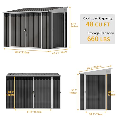10x8 FT Outdoor Storage Shed Dark Gray Metal F44389