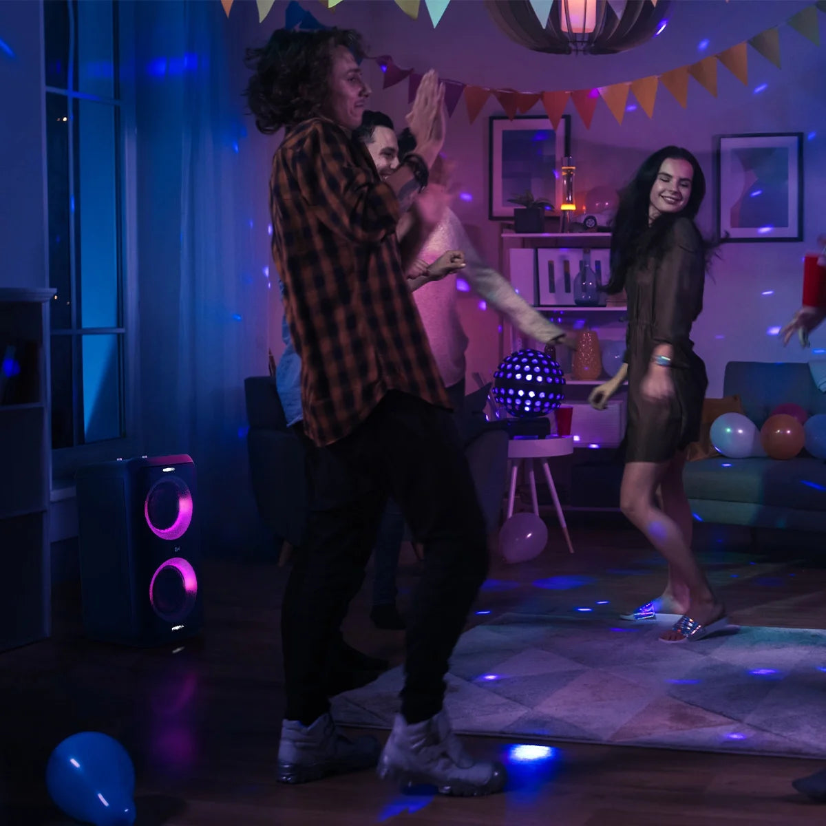 Bluetooth Wireless Party Speaker with Wired Microphone, RGB Lighting, Guitar Input, IPX4 Splash Resistance R821774
