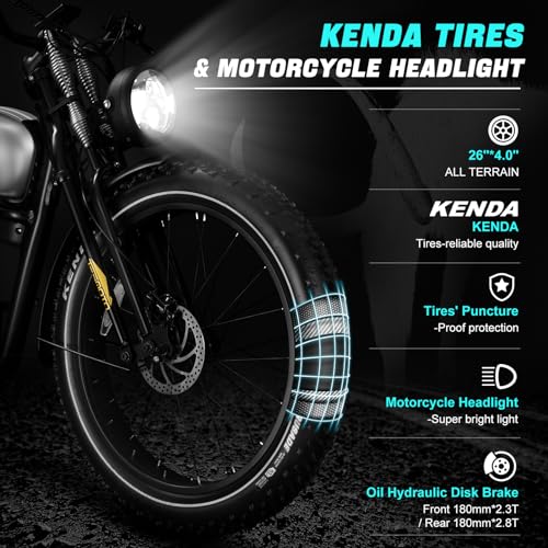 Electric Motorcycle 1500W Motor 52V 20AH 34MPH 75Mils Retro Style Moped Ebike 26"x4.0" Fat Tire Dual Hydraulic Full Suspension X9617