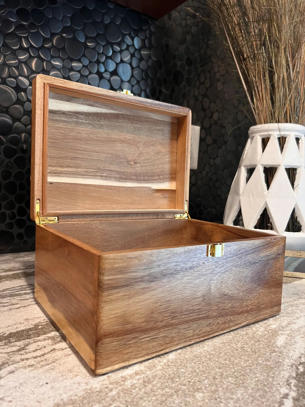 Acacia Wooden Storage Box with Hinged Lid T1535