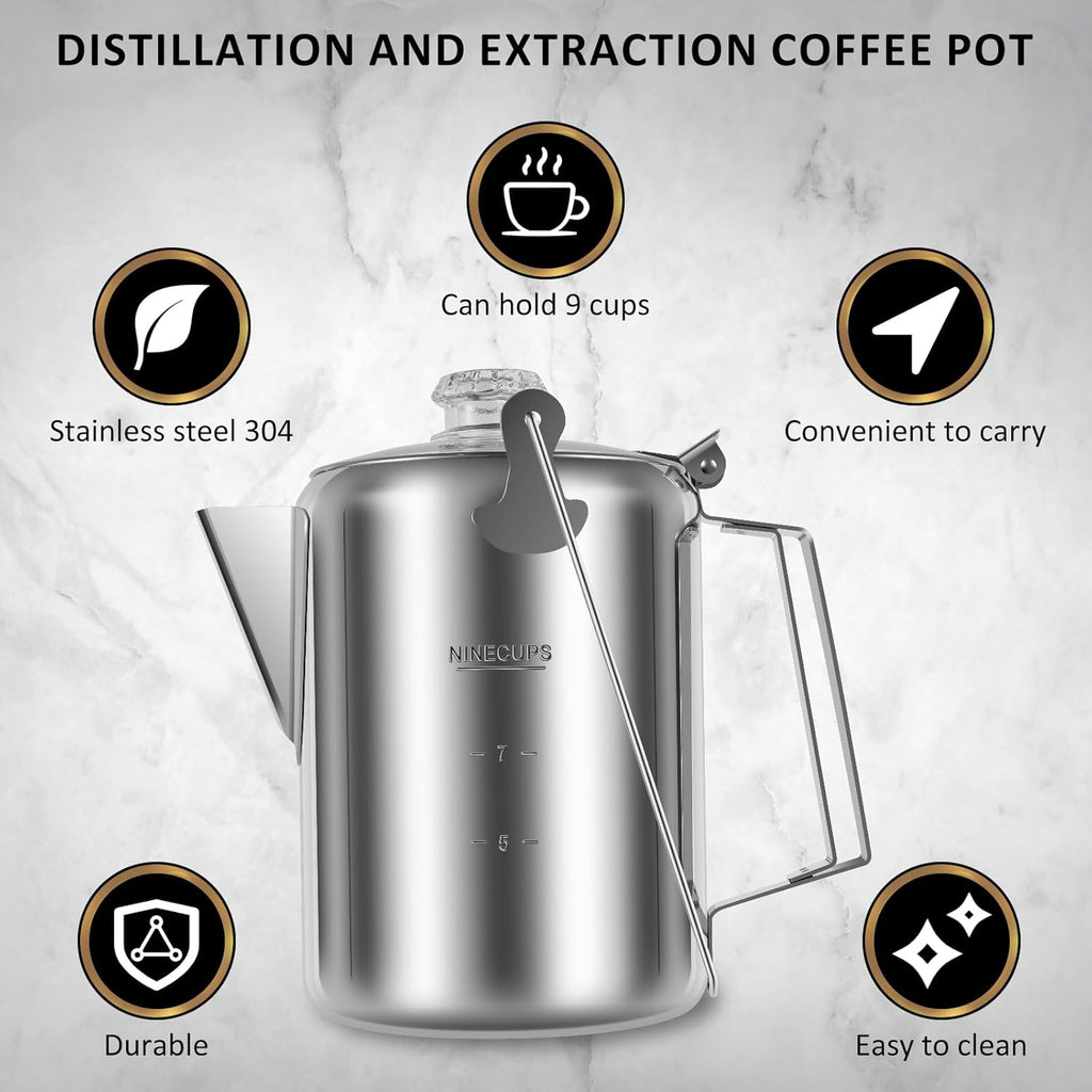 9 Cup Stainless Steel Camping Coffee Pot M2637