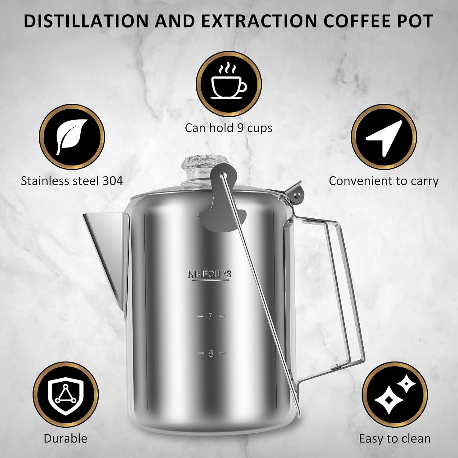 9 Cup Stainless Steel Camping Coffee Pot M2637