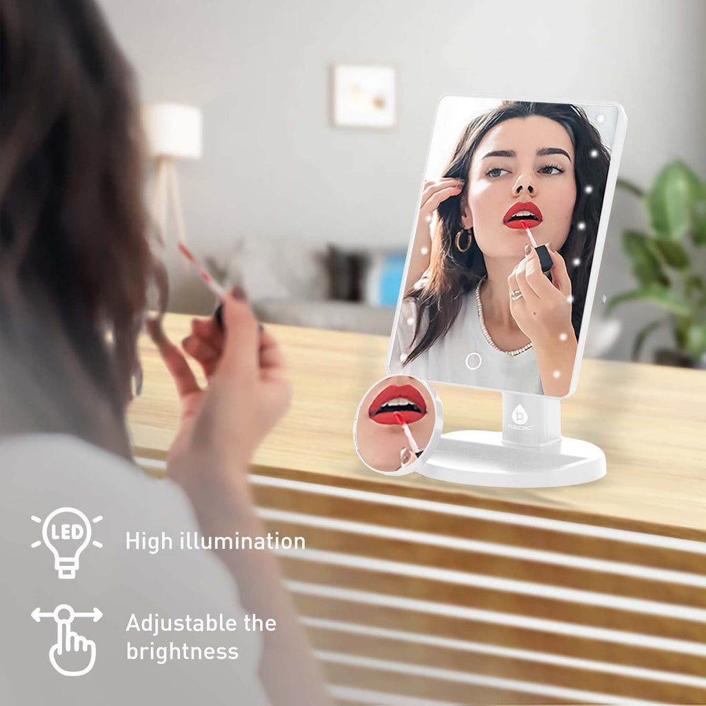Pursonic Complete Beauty Set: Makeup Brushes, Facial Towels, LED Mirror & Blender Sponges