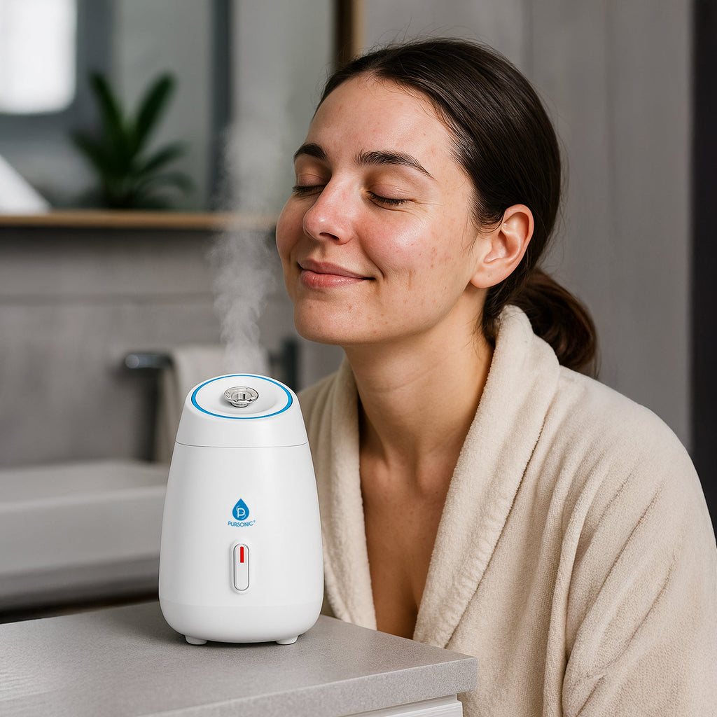 Glow & Renew Skincare Bundle: Facial Steamer, 7-in-1 LED Light Therapy Device & Vitamin C 20% Serum