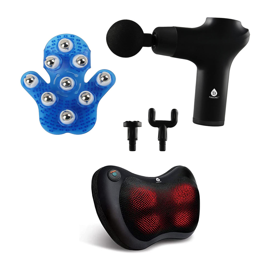 Pursonic Deep Relief Wellness Bundle – Shiatsu Heating Neck & Back Massager + 3-Speed Massage Gun