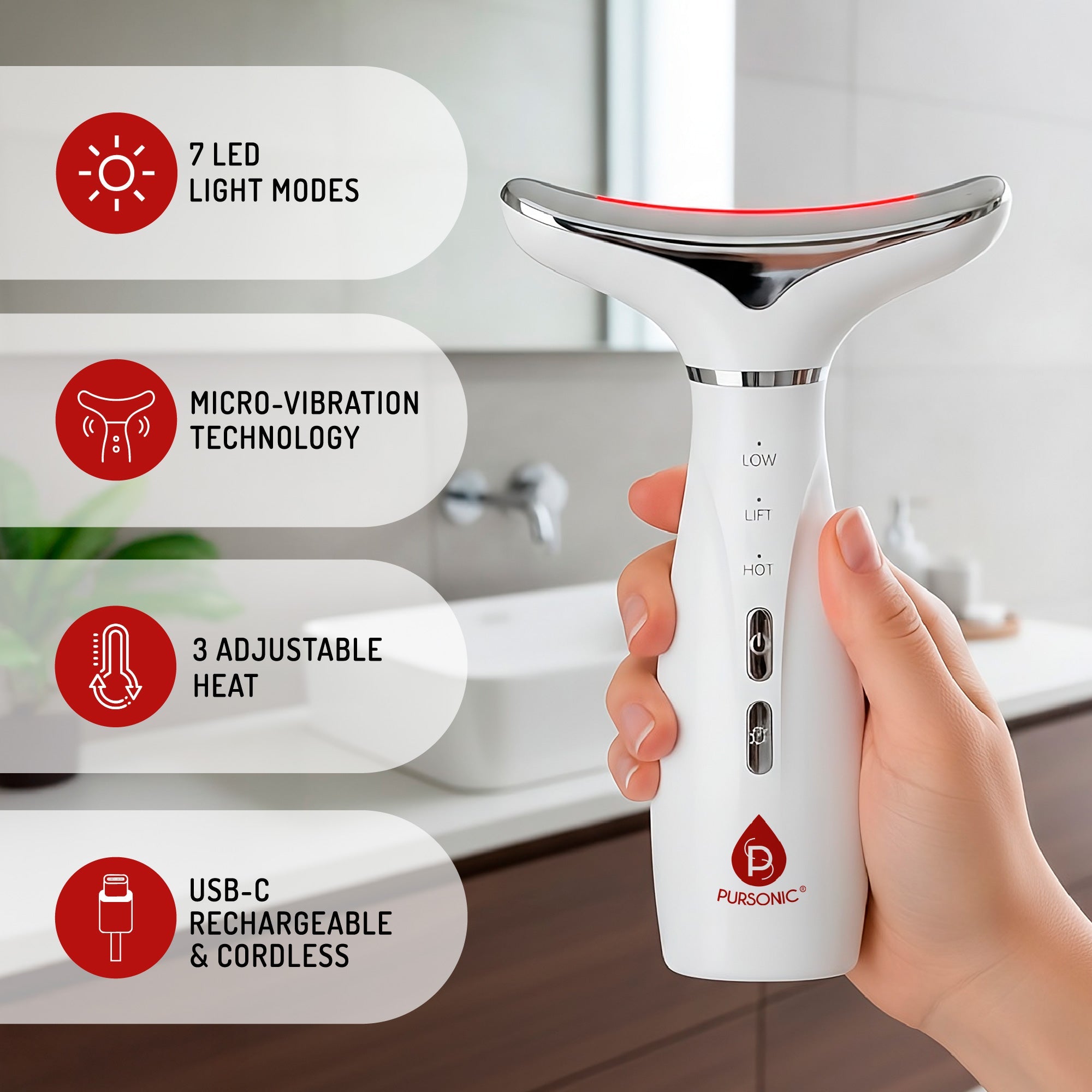 7-Color LED Light Therapy Neck & Face Device – Multi-Mode Rejuvenation System