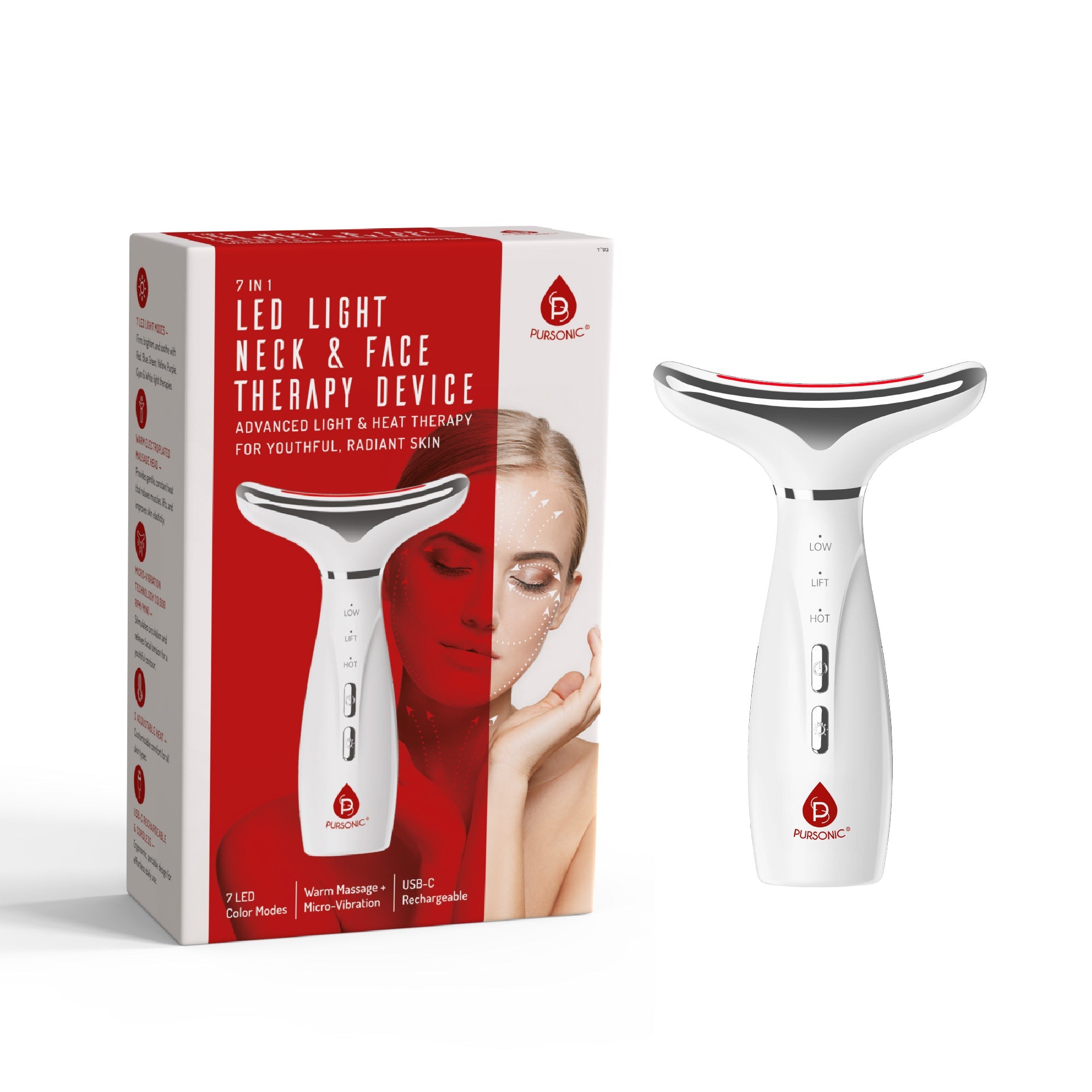 7-Color LED Light Therapy Neck & Face Device – Multi-Mode Rejuvenation System