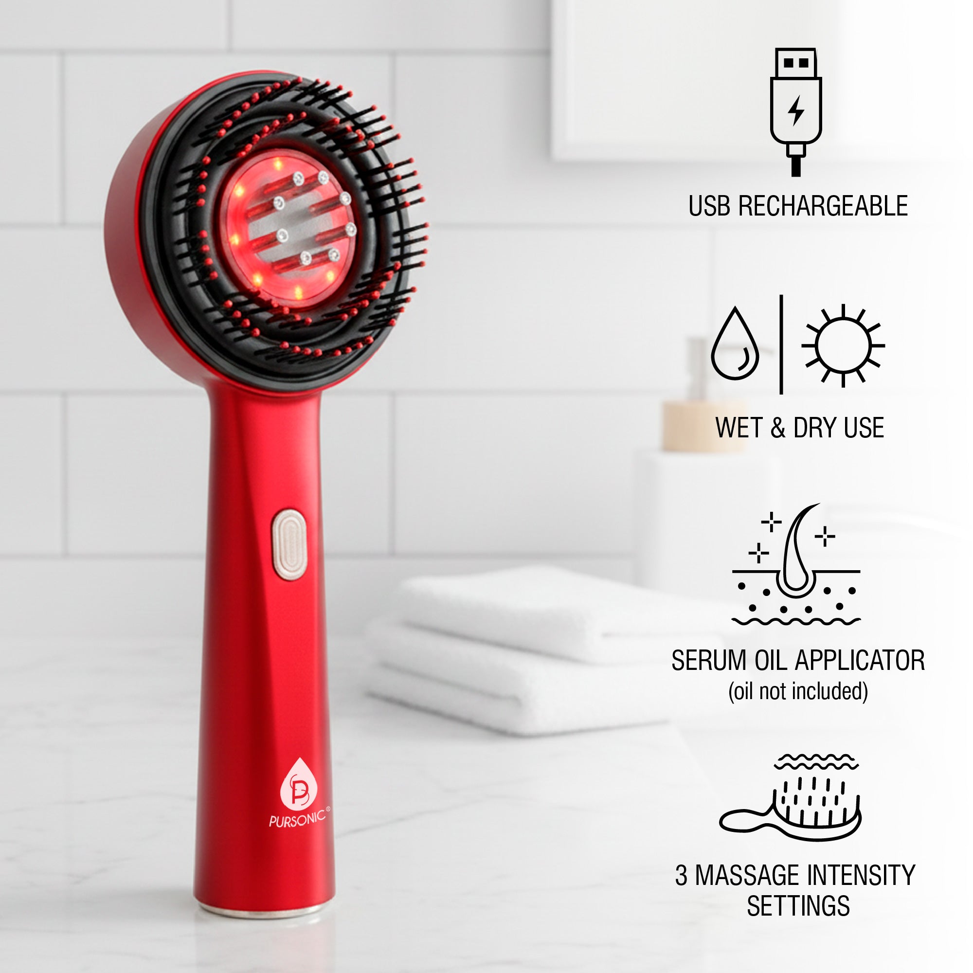 3-in-1 LED Therapy Scalp & Hair Treatment Brush – Stimulate Growth, Boost Volume, Enhance Scalp Health