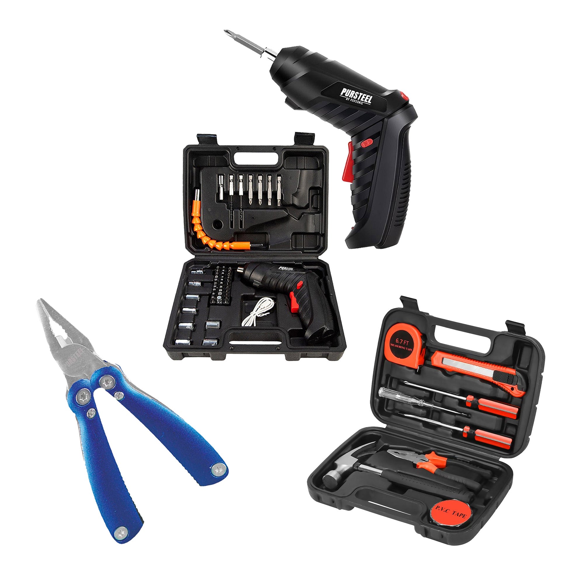 Home Project Power & Tool Set: Rechargeable Electric Screwdriver, 9-Piece Handy Solutions Tool Set & 11-in-1 Multifunction Tool