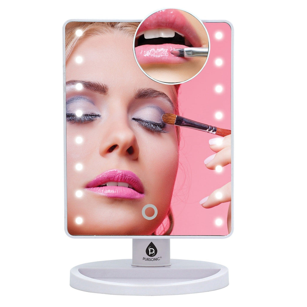 Pursonic Makeup Essentials Duo – LED Countertop Mirror + 5-Piece Brush Set